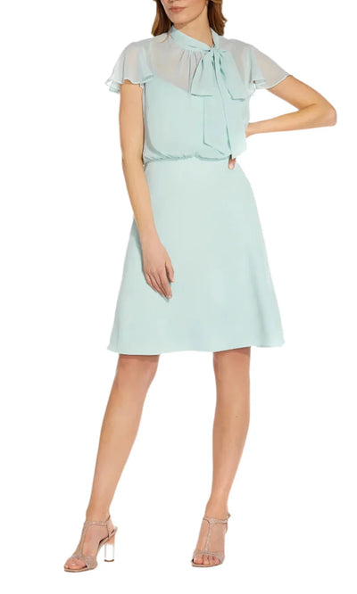 Adrianna Papell AP1D104473 - Chiffon Bow Tie Neck Knee-Length Dress Homecoming Dresses