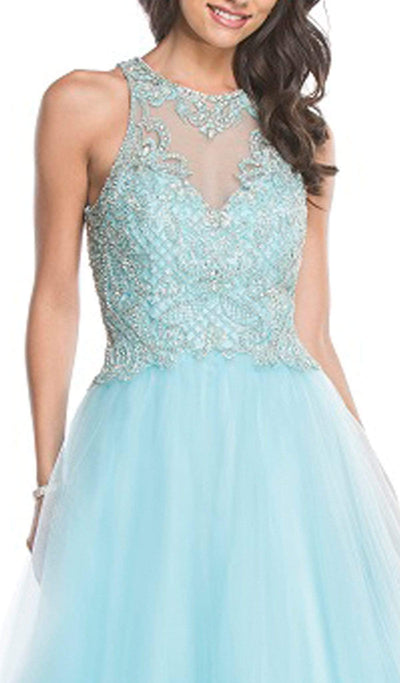 Applique Halter Neck Evening Ballgown Dress