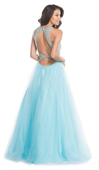 Applique Halter Neck Evening Ballgown Dress