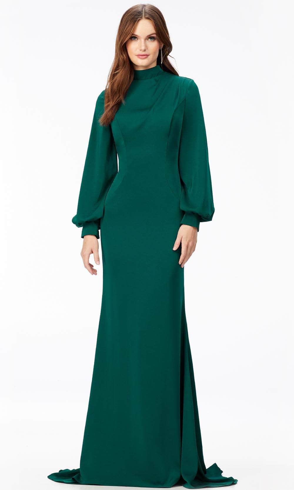 Ashley Lauren 11219 - Balloon Long Sleeve Long Dress Special Occasion Dress 0 / Dark Emerald