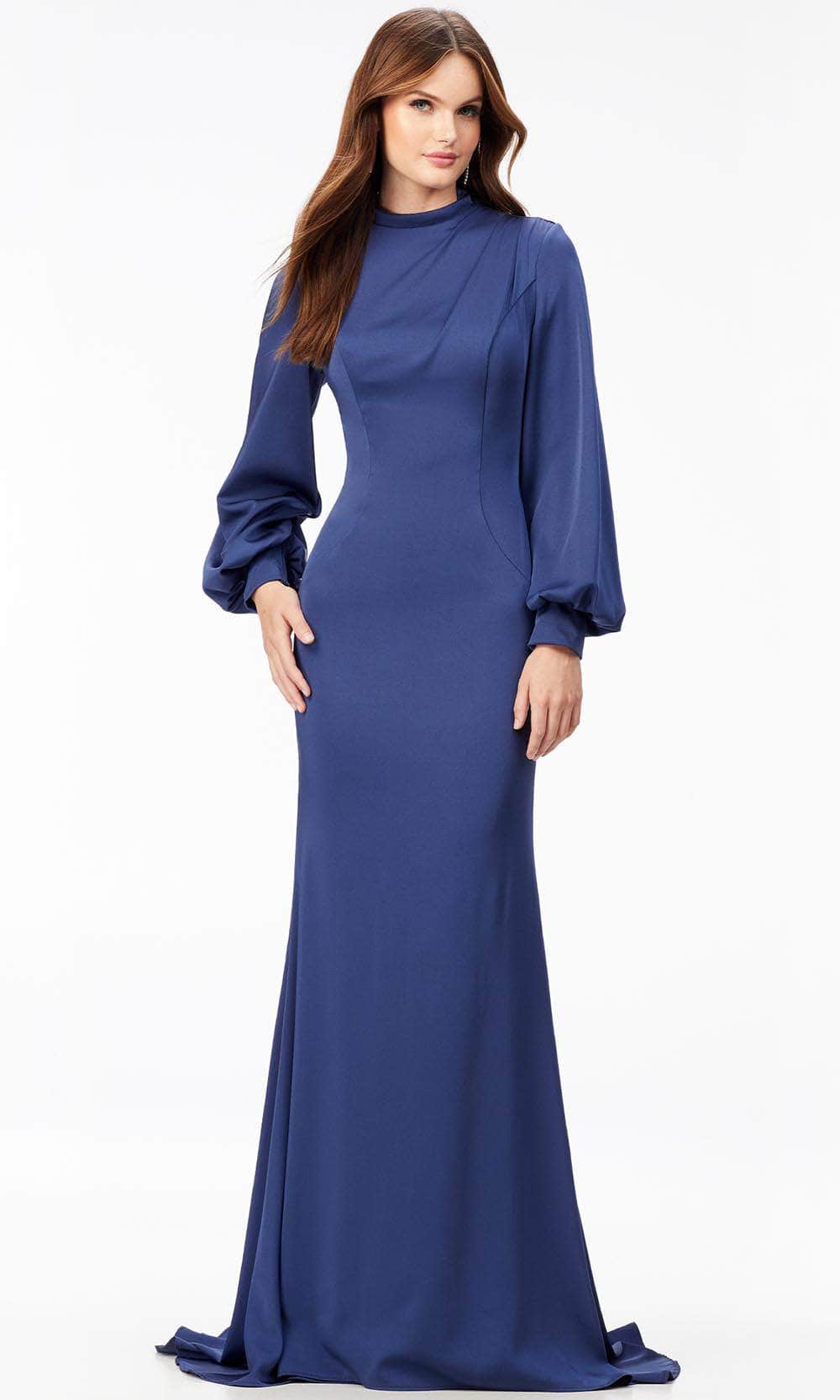 Ashley Lauren 11219 - Balloon Long Sleeve Long Dress Special Occasion Dress 0 / Navy