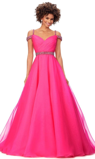 Ashley Lauren 11221 - Off-Shoulder Sweetheart Neck Ballgown Special Occasion Dress 0 / Hot Pink