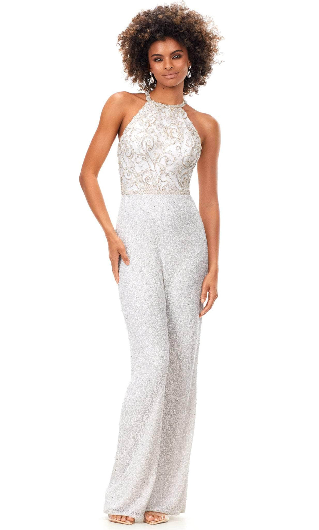 Ashley Lauren 11339 - Sleeveless Halter Jumpsuit Special Occasion Dress 00 / Ivory