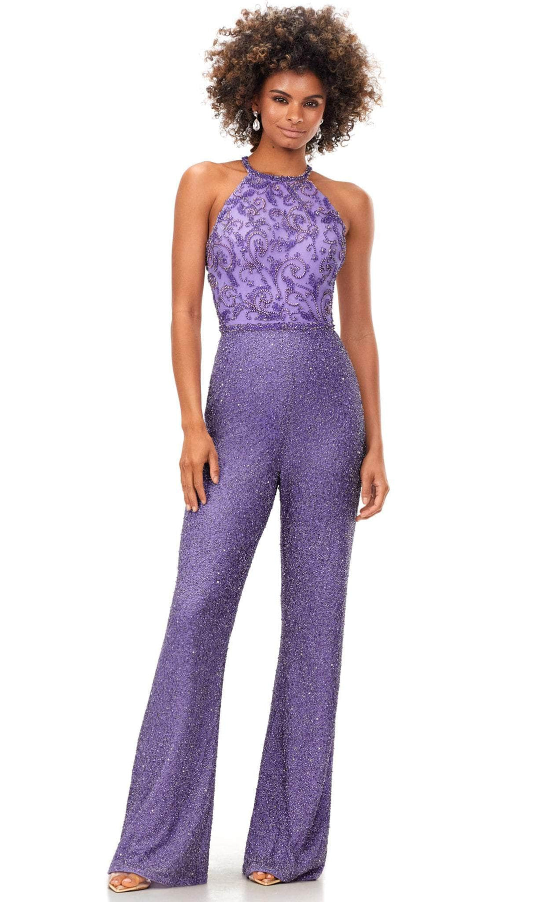 Ashley Lauren 11339 - Sleeveless Halter Jumpsuit Special Occasion Dress 00 / Lilac