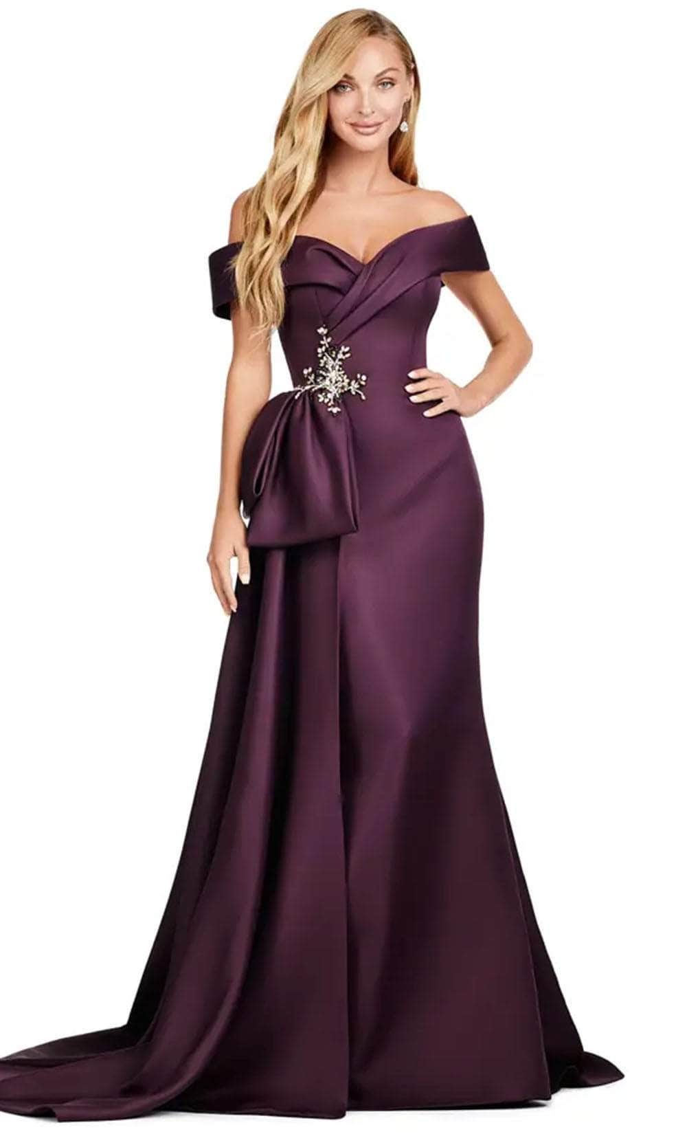 Ashley Lauren 11425 - Off-Shoulder Mermaid Satin Gown Evening Dresses 0 / Wine