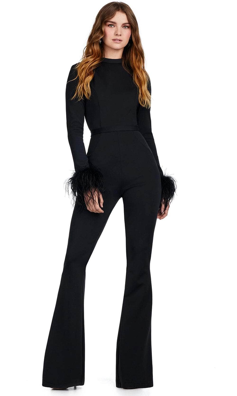 Ashley Lauren 11441 - Feathered Sleeve Jumpsuit Formal Pantsuits 00 / Black