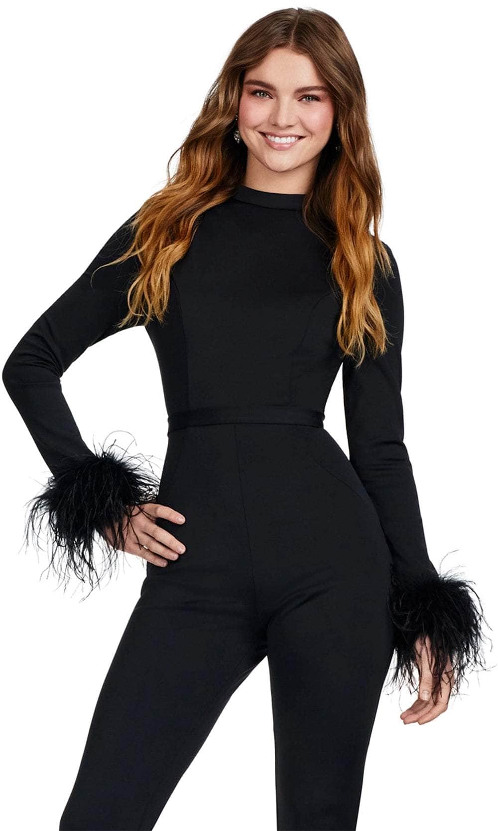 Ashley Lauren 11441 - Feathered Sleeve Jumpsuit Formal Pantsuits