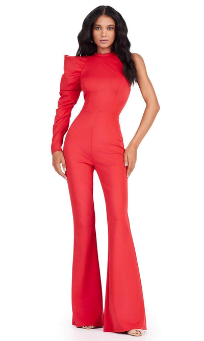 Ashley Lauren 11531 - Puff Sleeve High Neck Jumpsuit Formal Pantsuits 0 / Red