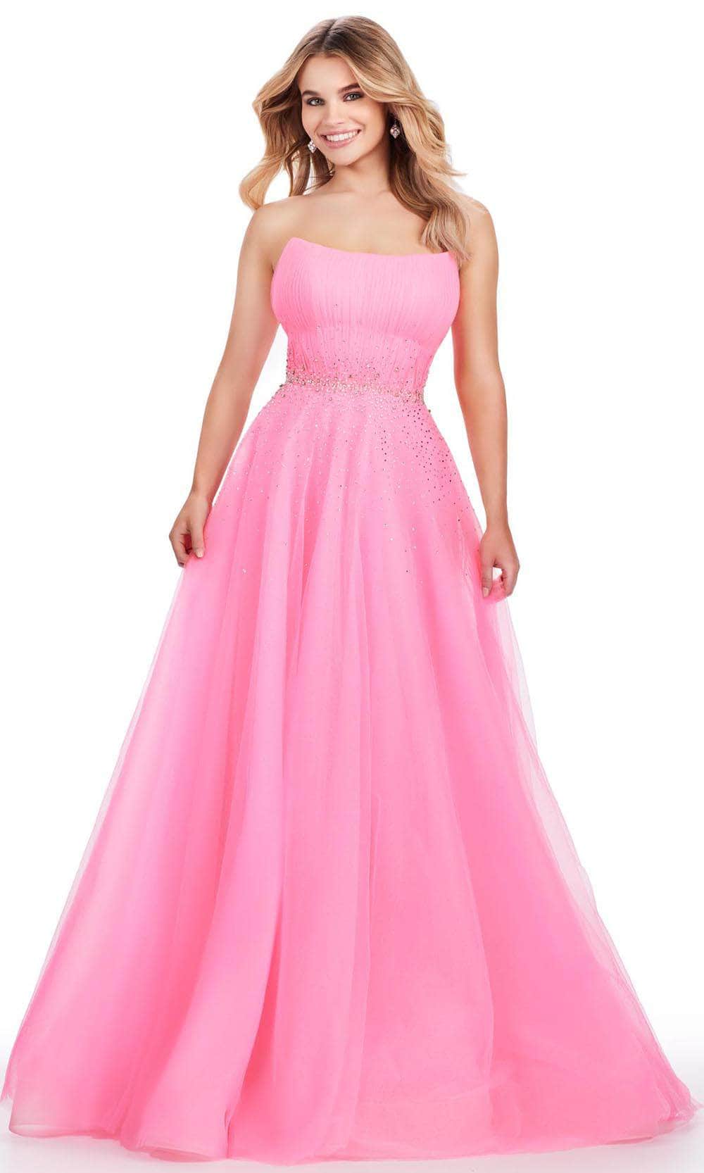 Ashley Lauren 11597 - Strapless Glitter Tulle Prom Gown Prom Dresses 00 / Pink