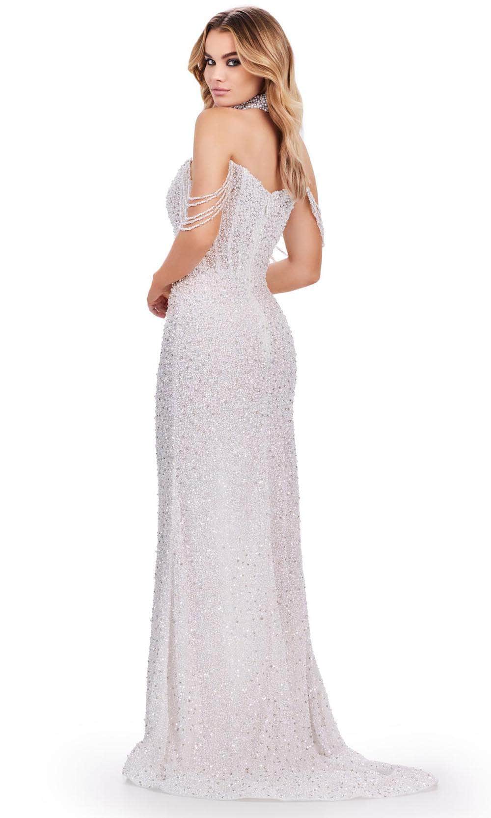 Ashley Lauren 11598 - Draped Sleeve Pearl Beaded Evening Gown Evening Dresses