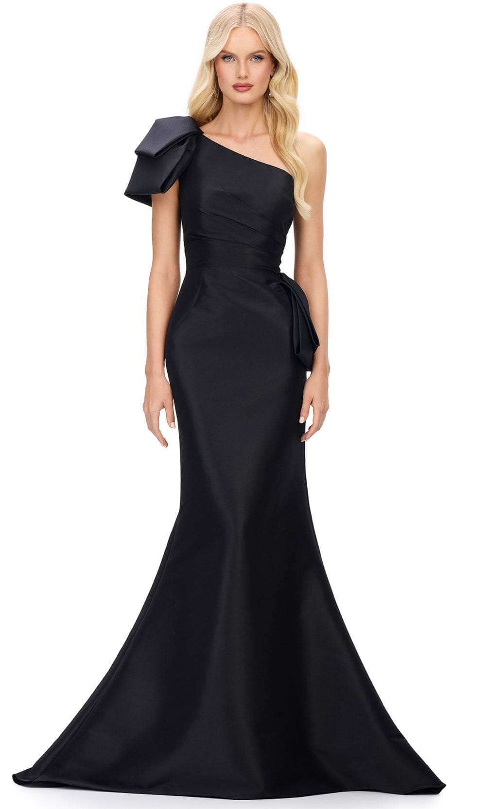 Ashley Lauren 11722 - Asymmetric Neck Peplum Evening Gown Evening Dresses 0 / Black