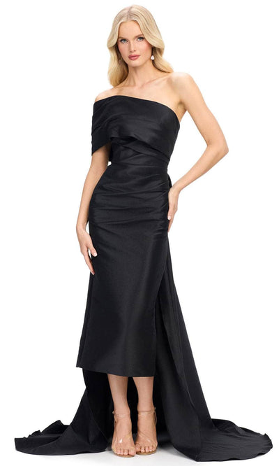 Ashley Lauren 11727 - Bow Draped Sheath Evening Gown Prom Dresses 0 / Black