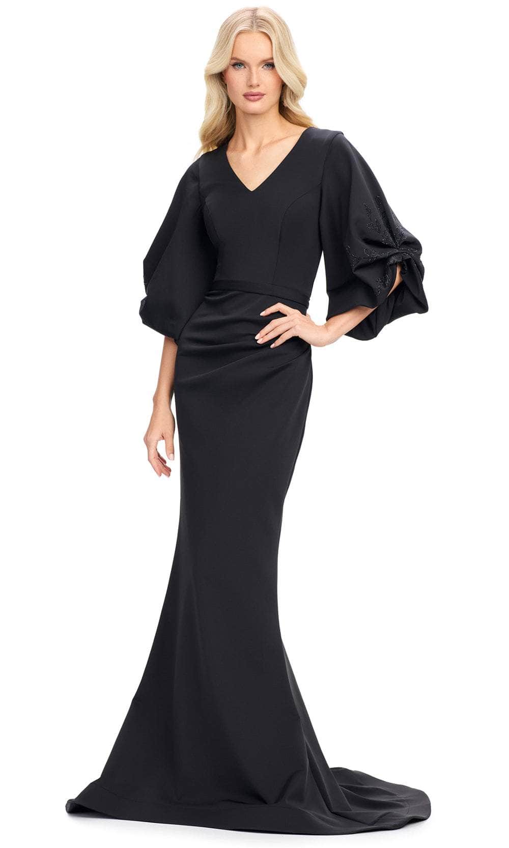 Ashley Lauren 11740 - Balloon Sleeve Mermaid Evening Gown Mother of the Bride Dresses 0 / Black