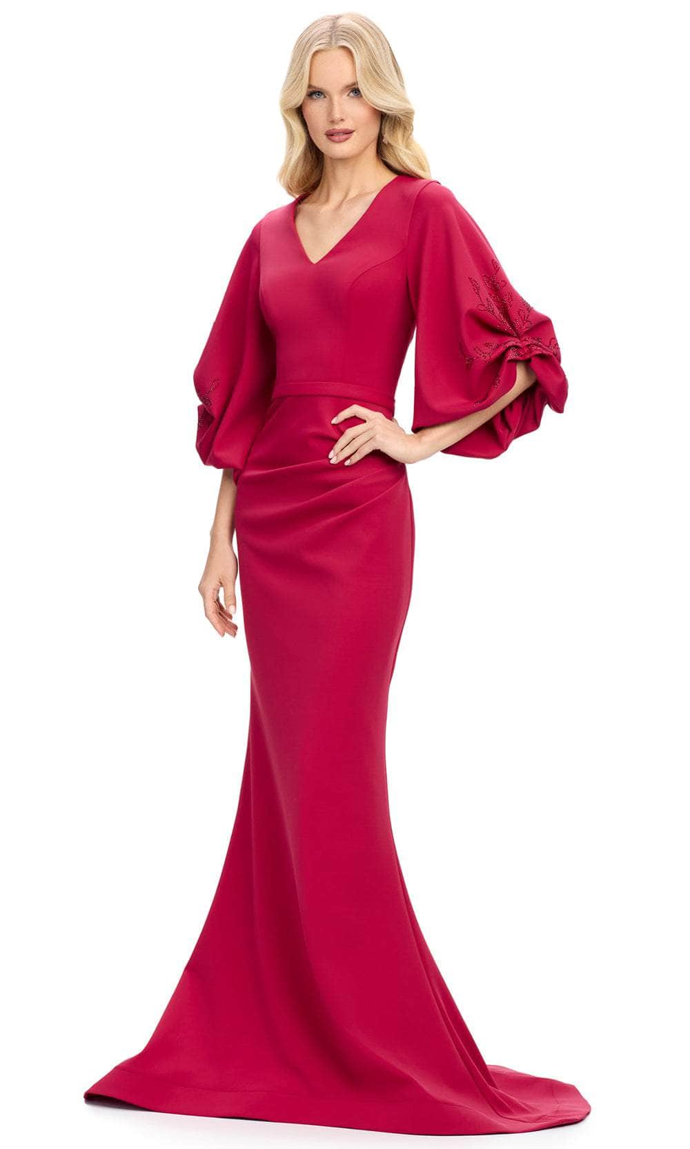Ashley Lauren 11740 - Balloon Sleeve Mermaid Evening Gown Mother of the Bride Dresses 0 / Burgundy
