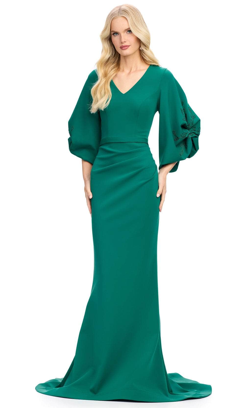 Ashley Lauren 11740 - Balloon Sleeve Mermaid Evening Gown Mother of the Bride Dresses 0 / Dark Emerald