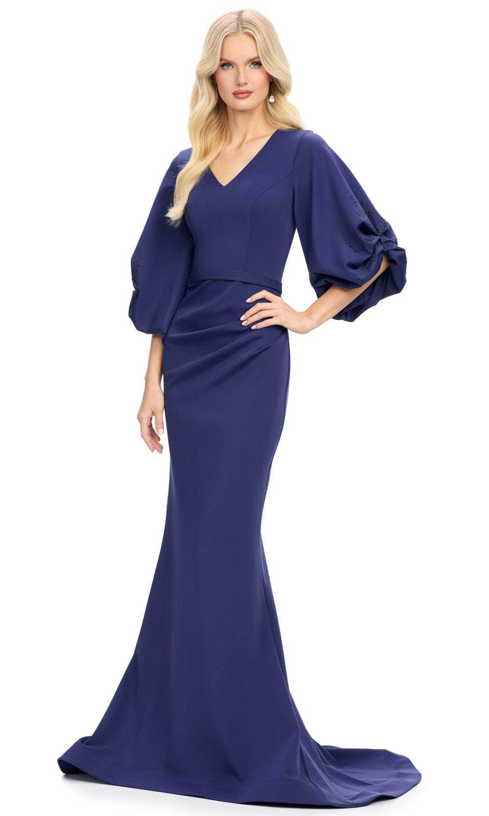 Ashley Lauren 11740 - Balloon Sleeve Mermaid Evening Gown Mother of the Bride Dresses 0 / Navy