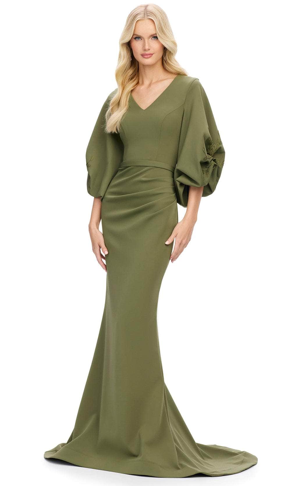 Ashley Lauren 11740 - Balloon Sleeve Mermaid Evening Gown Mother of the Bride Dresses 0 / Olive