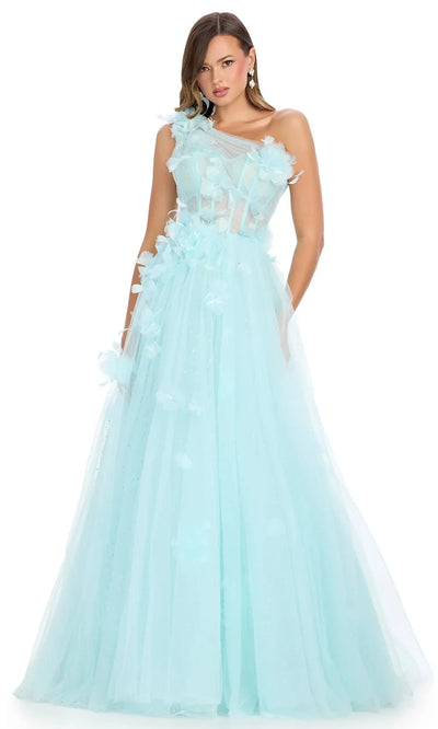 Ashley Lauren 11843 - Asymmetric Glitter Tulle Prom Gown Evening Dress