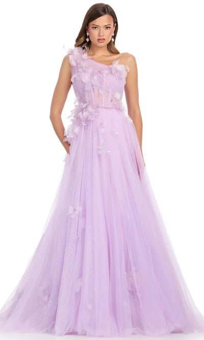 Ashley Lauren 11843 - Asymmetric Glitter Tulle Prom Gown Evening Dress