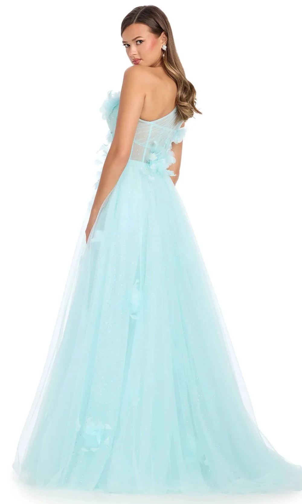 Ashley Lauren 11843 - Asymmetric Glitter Tulle Prom Gown Evening Dress
