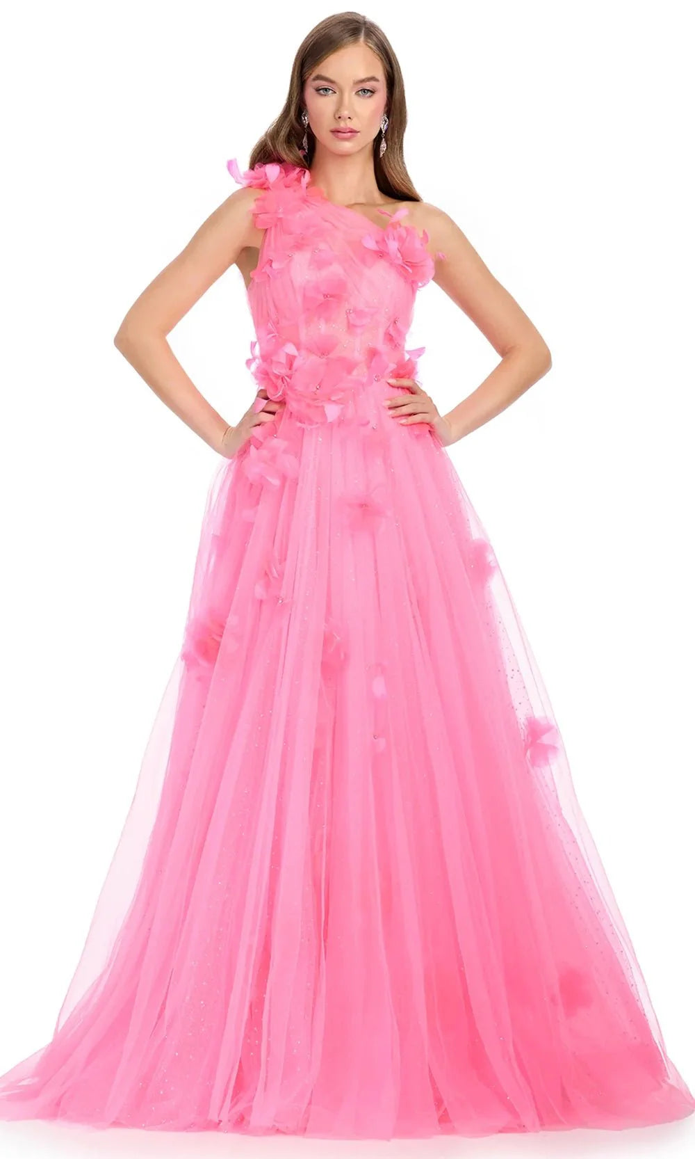 Ashley Lauren 11843 - One Shoulder Floral Appliqued Prom Gown Special Occasion Dress