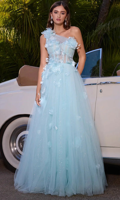 Ashley Lauren 11843 - Asymmetric Glitter Tulle Prom Gown Evening Dress