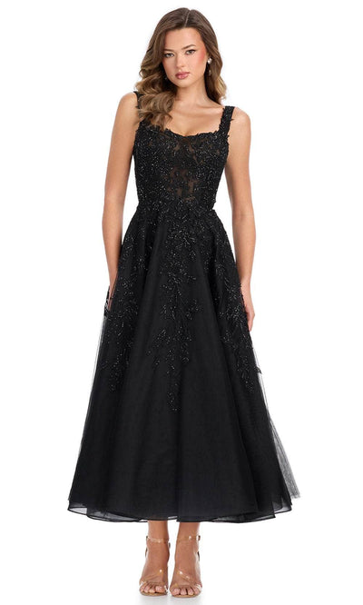 Ashley Lauren 11899 - Embroidered Tea-Length Evening Dress Semi Formal