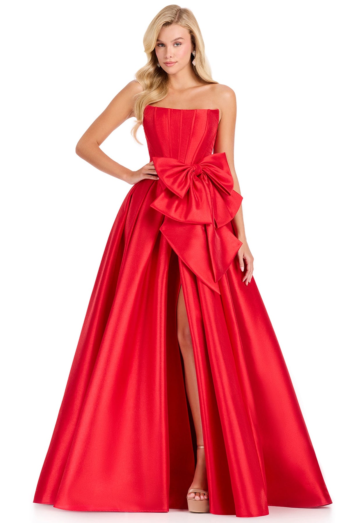 Ashley Lauren 12388 - Corseted Bodice Straight Neck Mikado Prom Gown