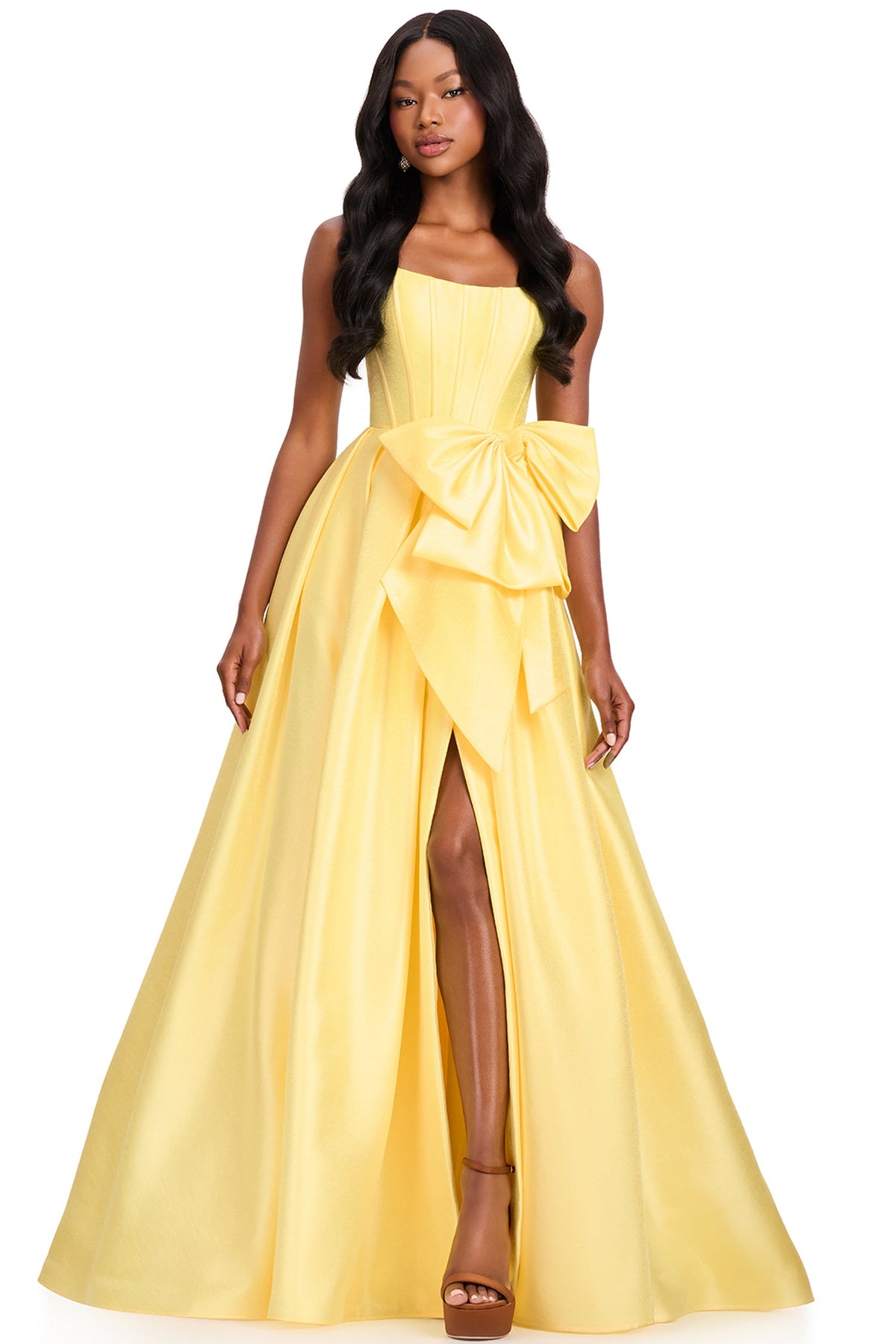 Ashley Lauren 12388 - Corseted Bodice Straight Neck Mikado Prom Gown
