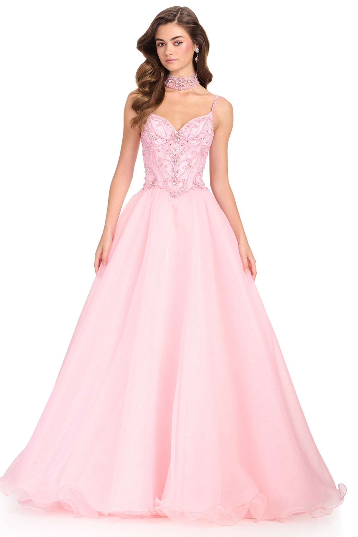 Ashley Lauren 12390 - Spaghetti Strap Beaded Basque Prom Gown