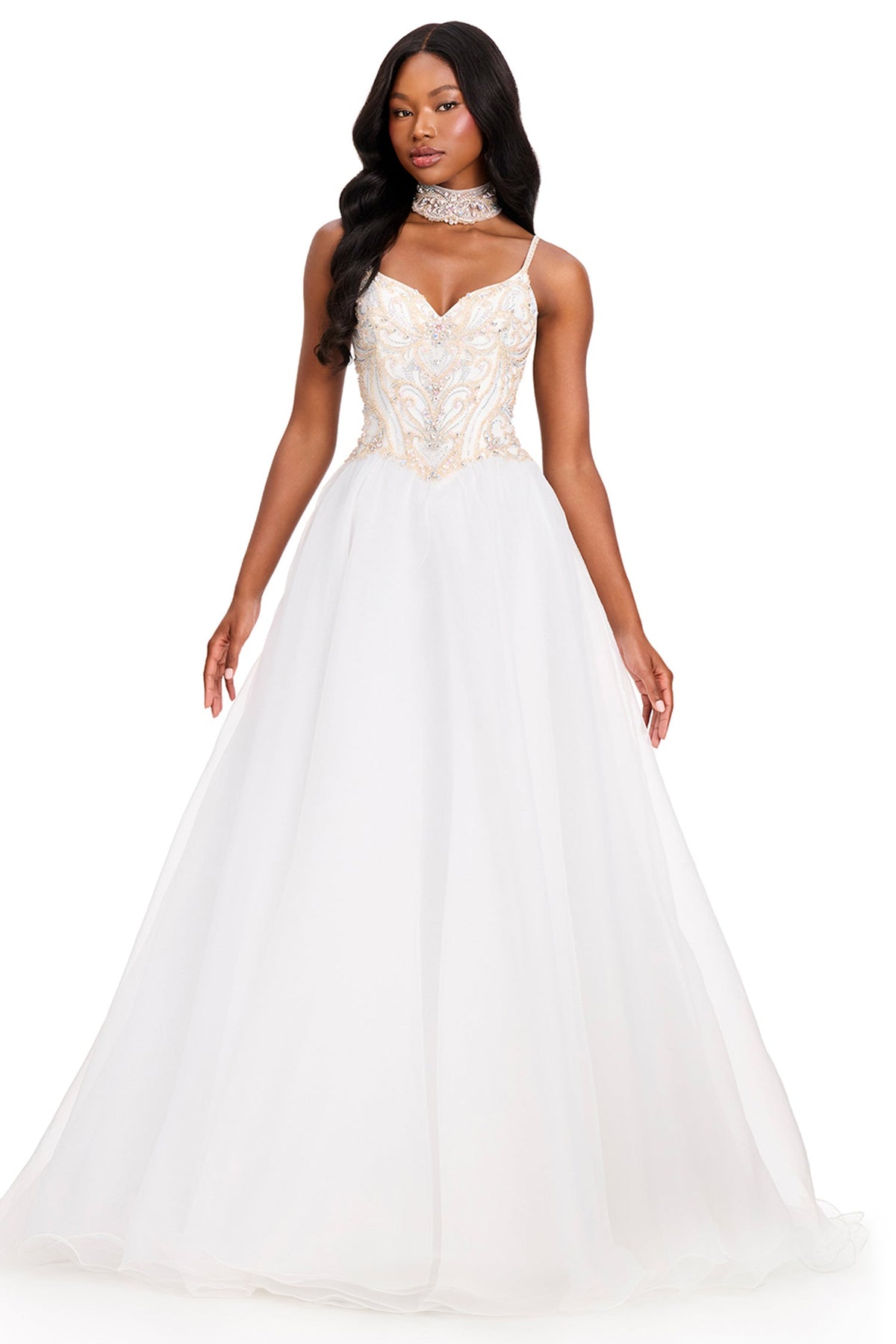 Ashley Lauren 12390 - Spaghetti Strap Beaded Basque Prom Gown