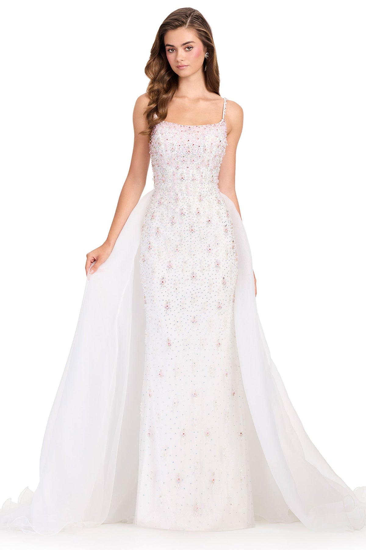 Ashley Lauren 12392 - Beaded Column Overskirt Prom Gown