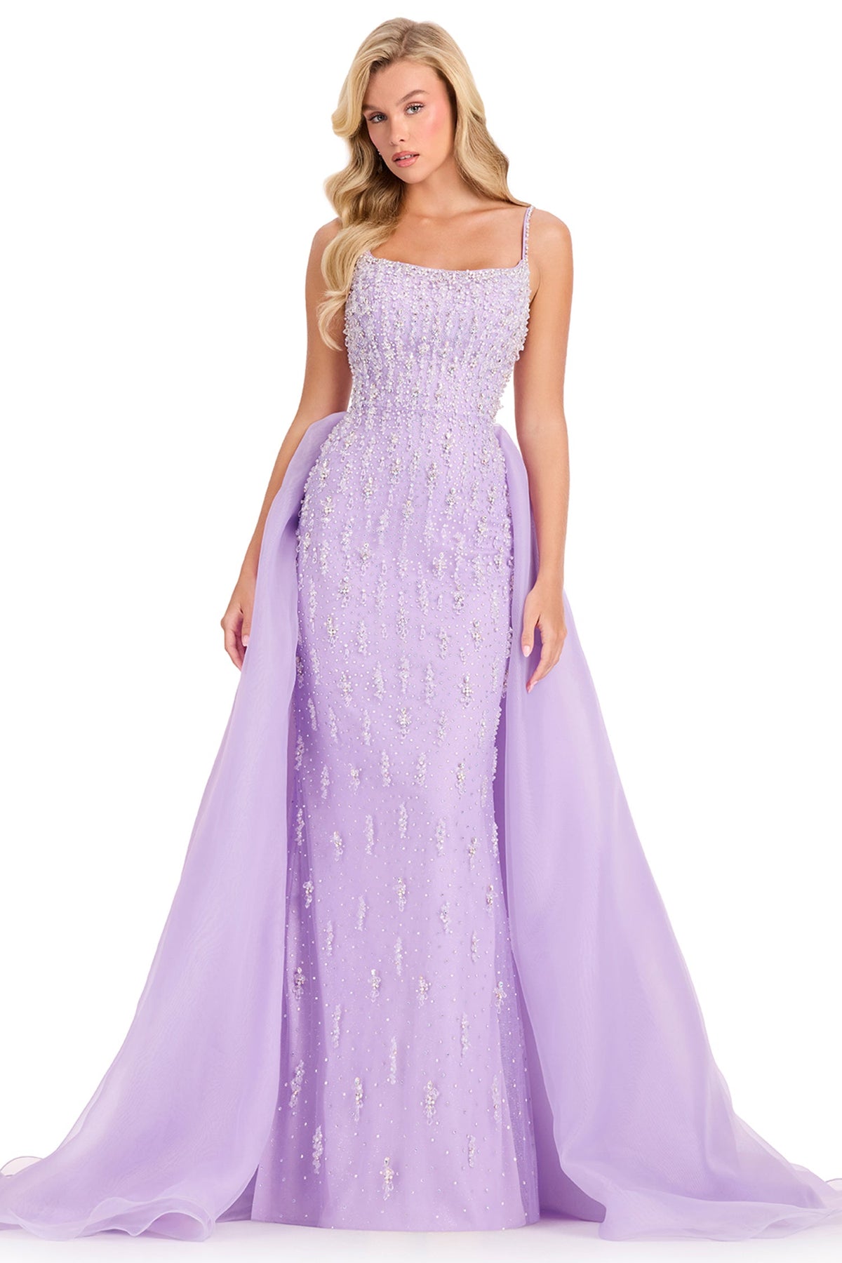 Ashley Lauren 12392 - Beaded Column Overskirt Prom Gown