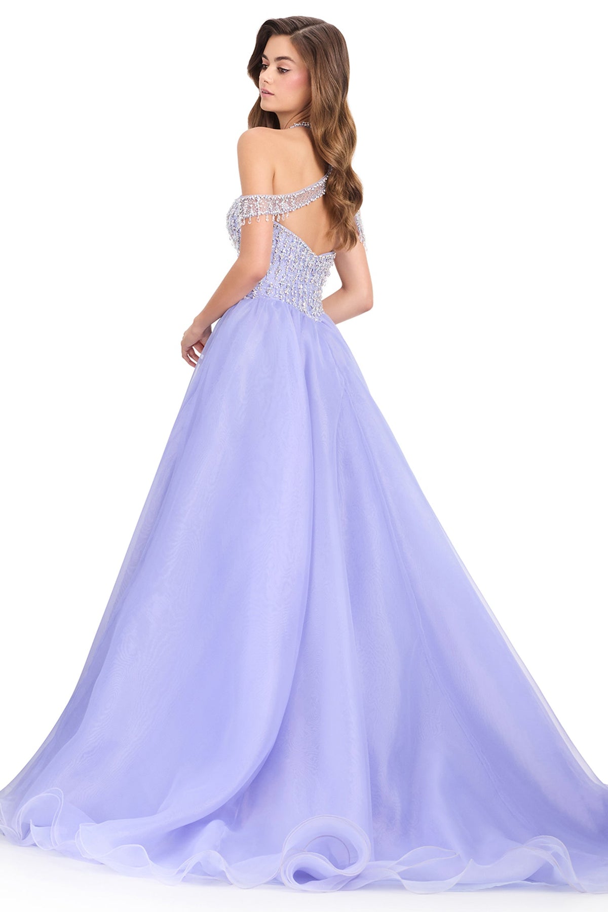 Ashley Lauren 12393 - Off Shoulder Fringe Sleeve Organza Prom Gown