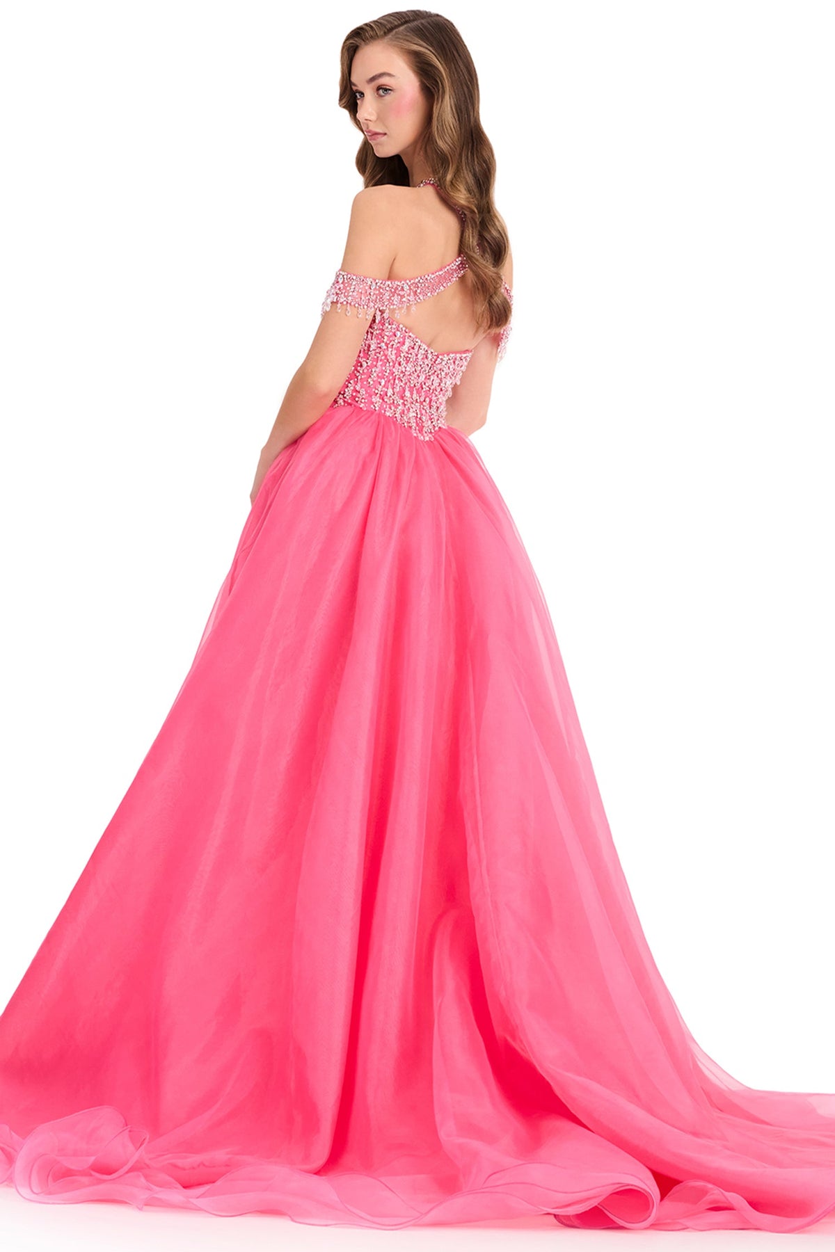 Ashley Lauren 12393 - Off Shoulder Fringe Sleeve Organza Prom Gown