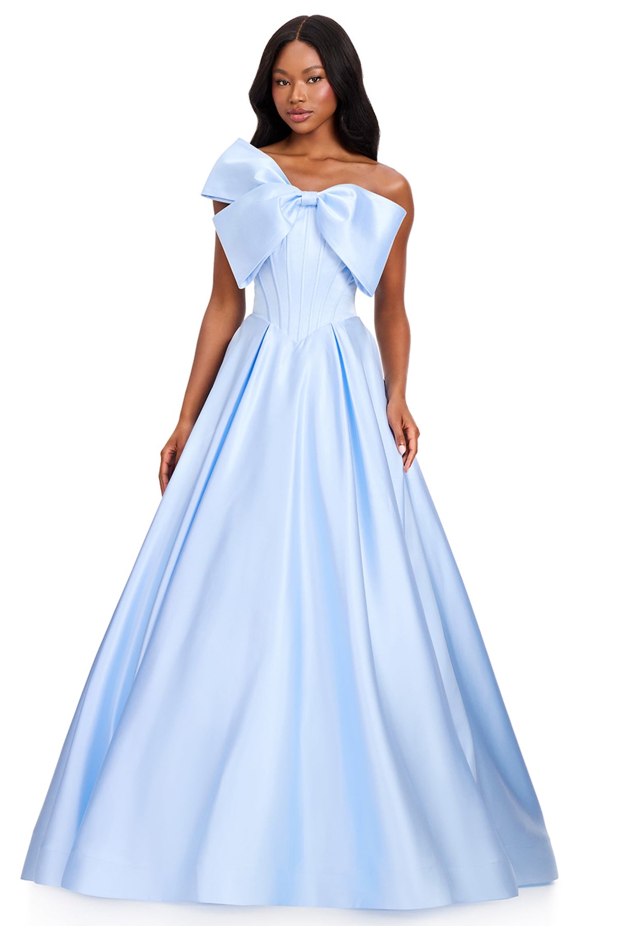 Ashley Lauren 12395 - Bow Neckline Corset Basque Prom Gown