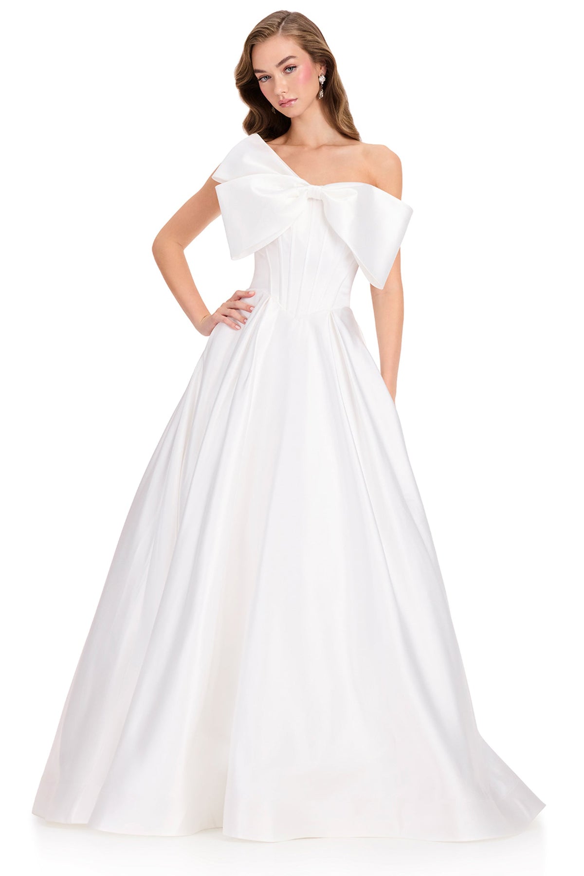 Ashley Lauren 12395 - Bow Neckline Corset Basque Prom Gown