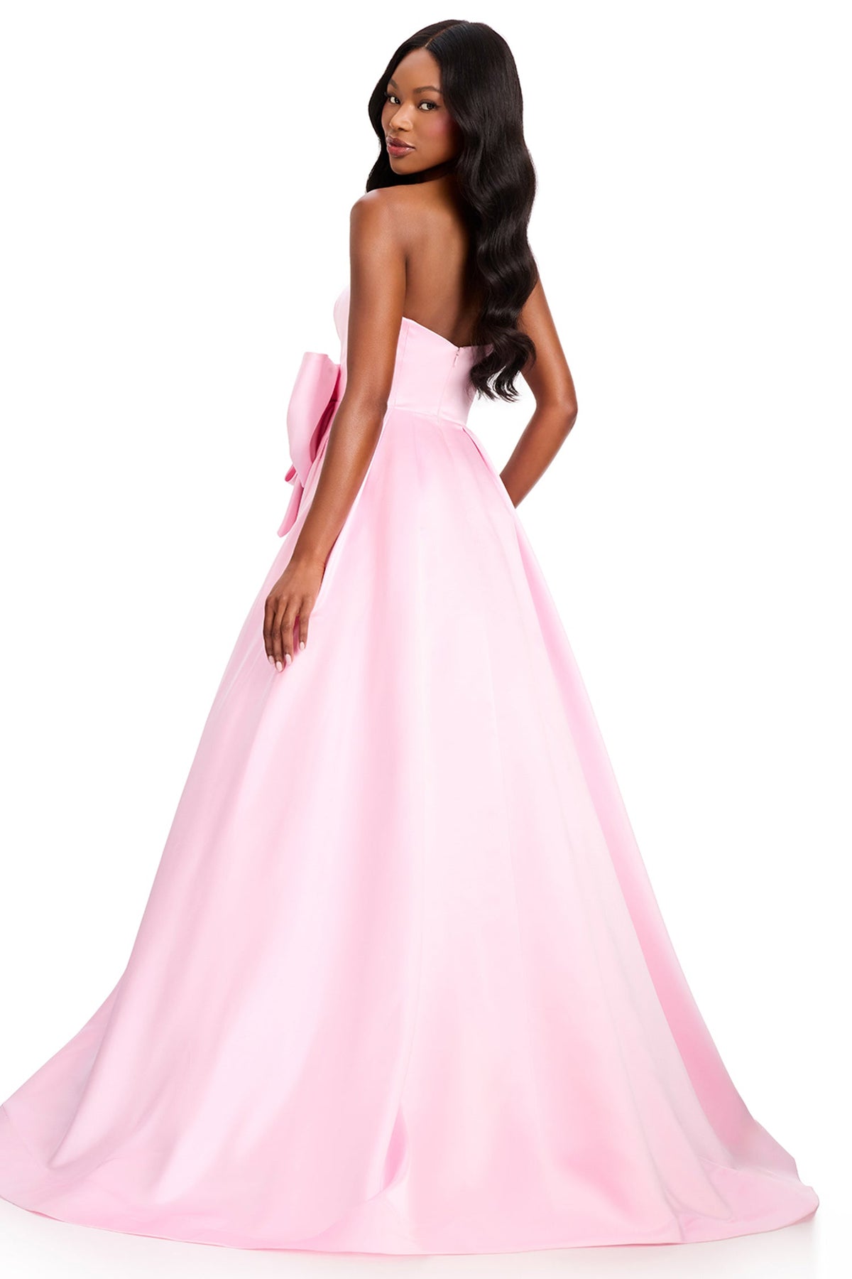 Ashley Lauren 12396 - Strapless Pleated Bow Detail Prom Gown