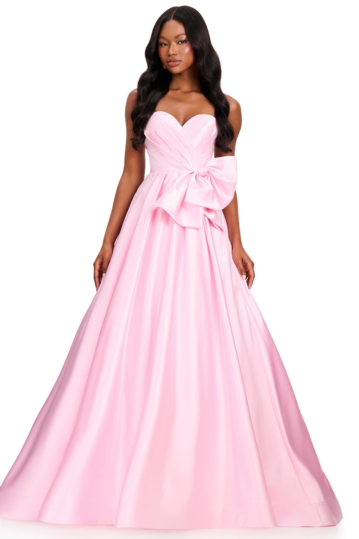 Ashley Lauren 12396 - Strapless Pleated Bow Detail Prom Gown