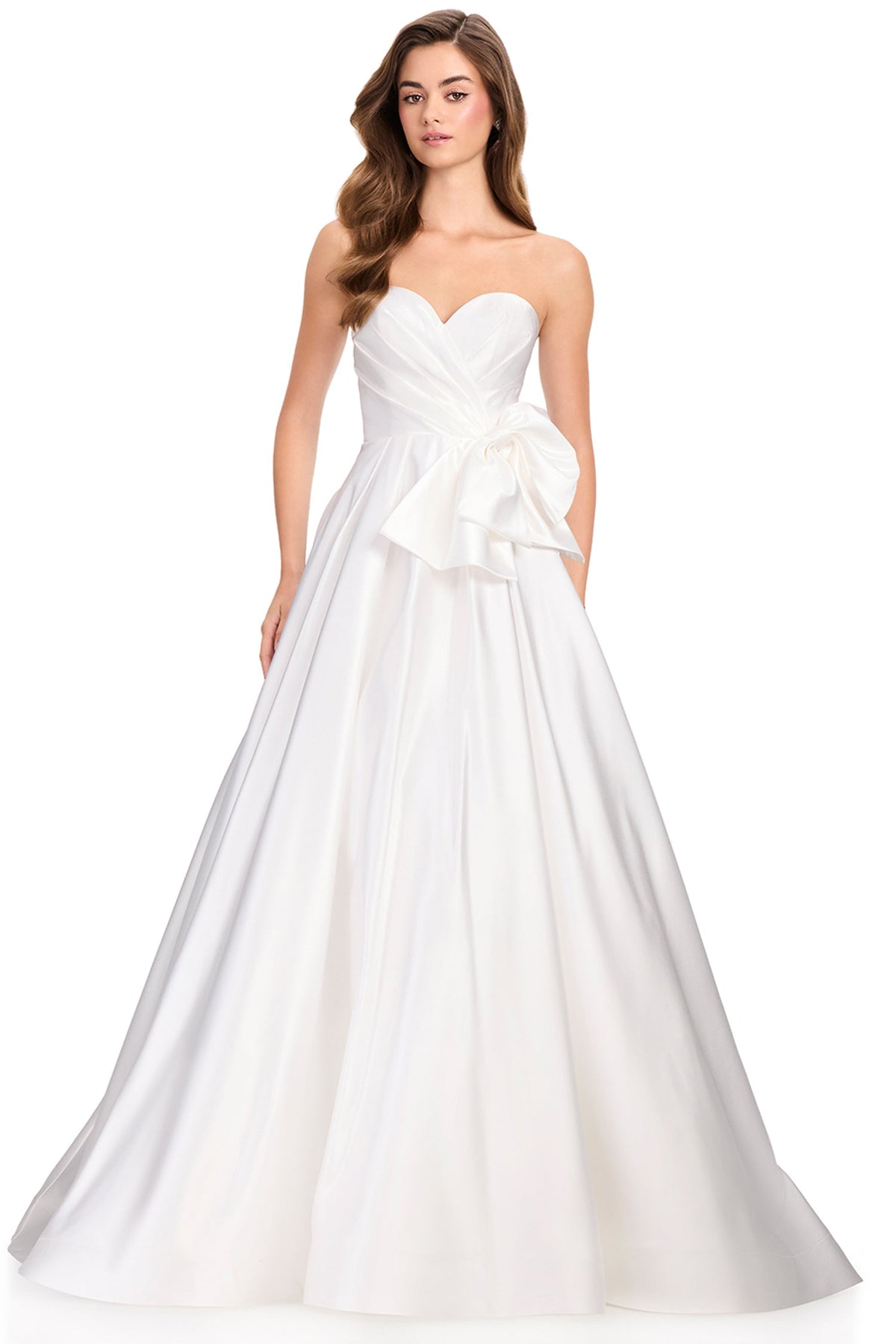Ashley Lauren 12396 - Strapless Pleated Bow Detail Prom Gown