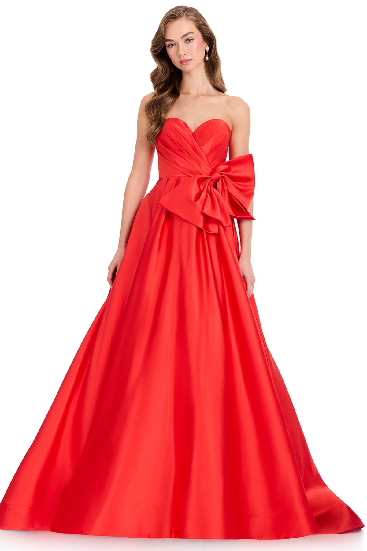 Ashley Lauren 12396 - Strapless Pleated Bow Detail Prom Gown