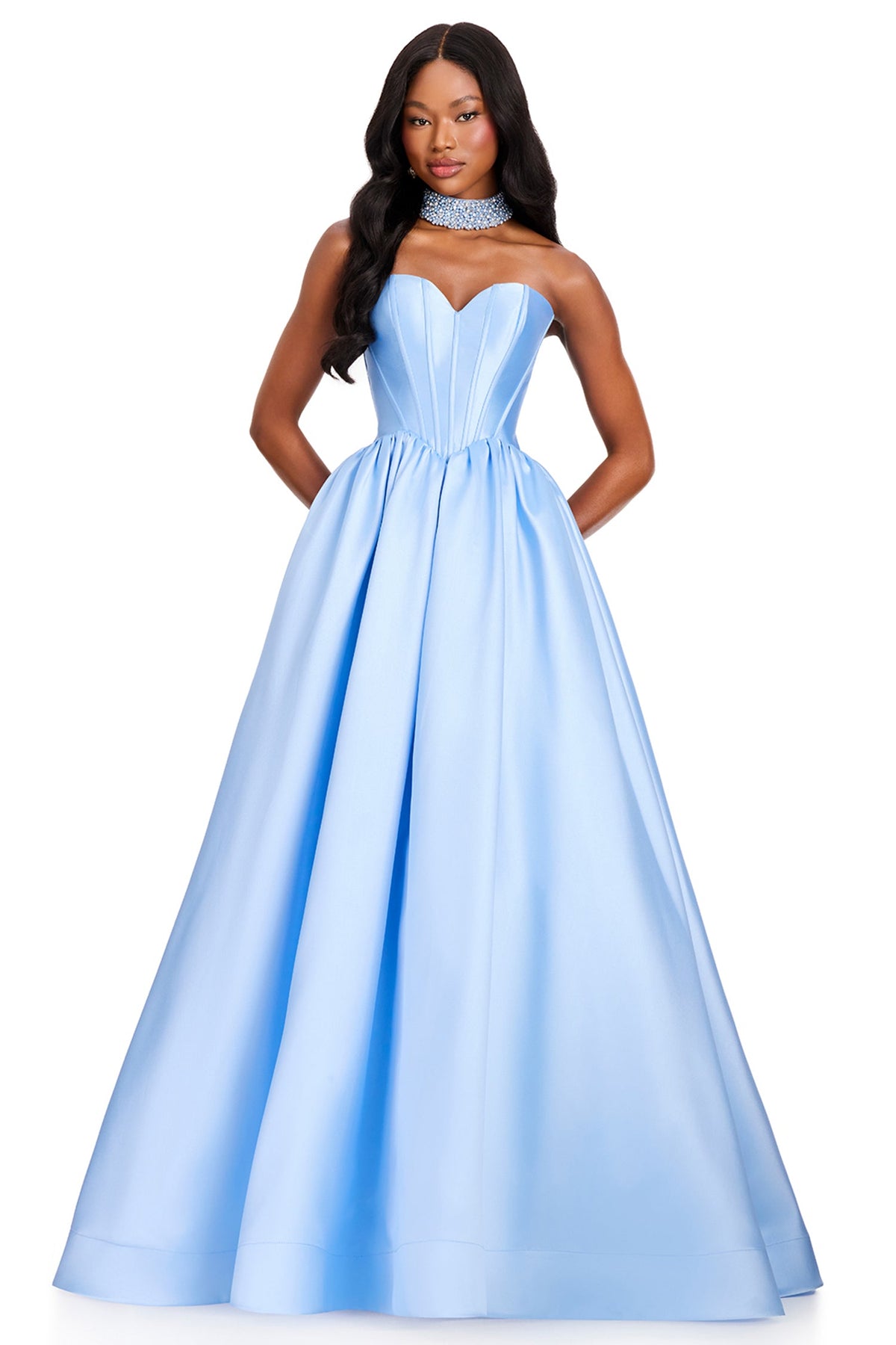 Ashley Lauren 12397 - Embellished Choker Strapless Mikado Prom Gown