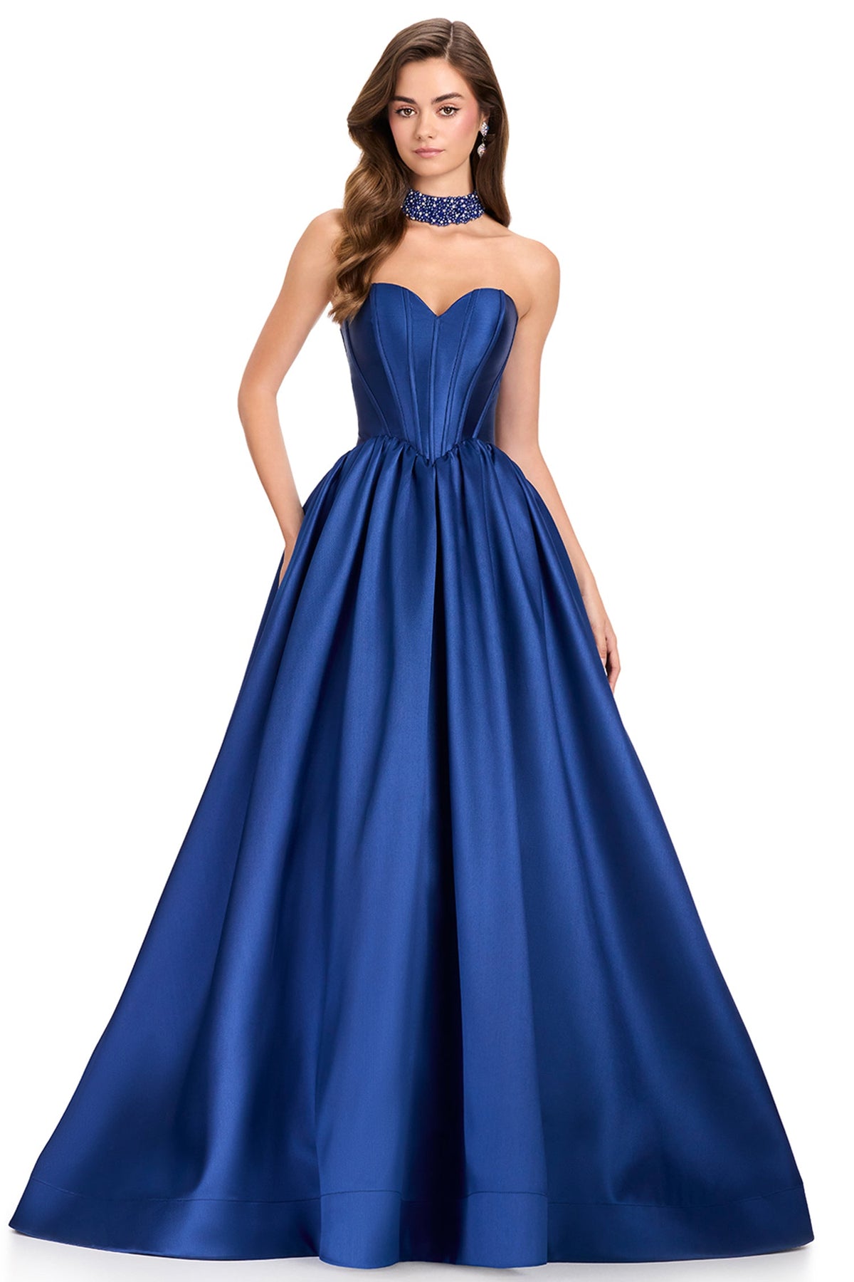 Ashley Lauren 12397 - Embellished Choker Strapless Mikado Prom Gown