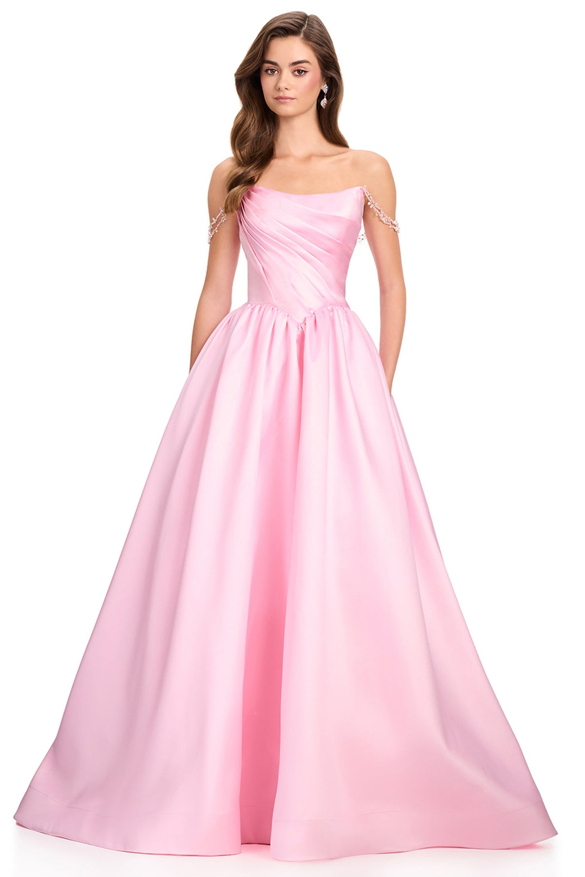 Ashley Lauren 12399 - Pleated Bodice Open Back Mikado Prom Gown