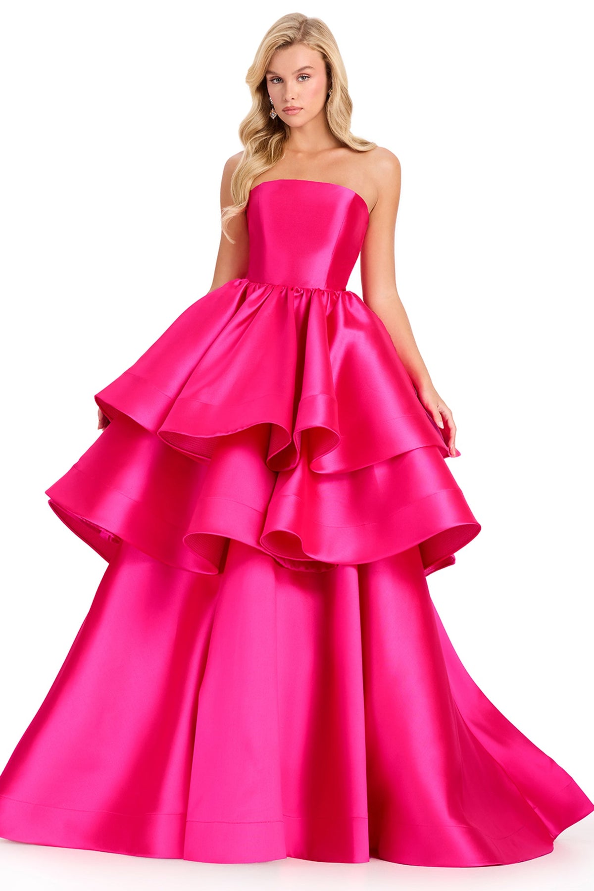 Ashley Lauren 12400 - Straight Across Mikado Tiered Prom Ballgown
