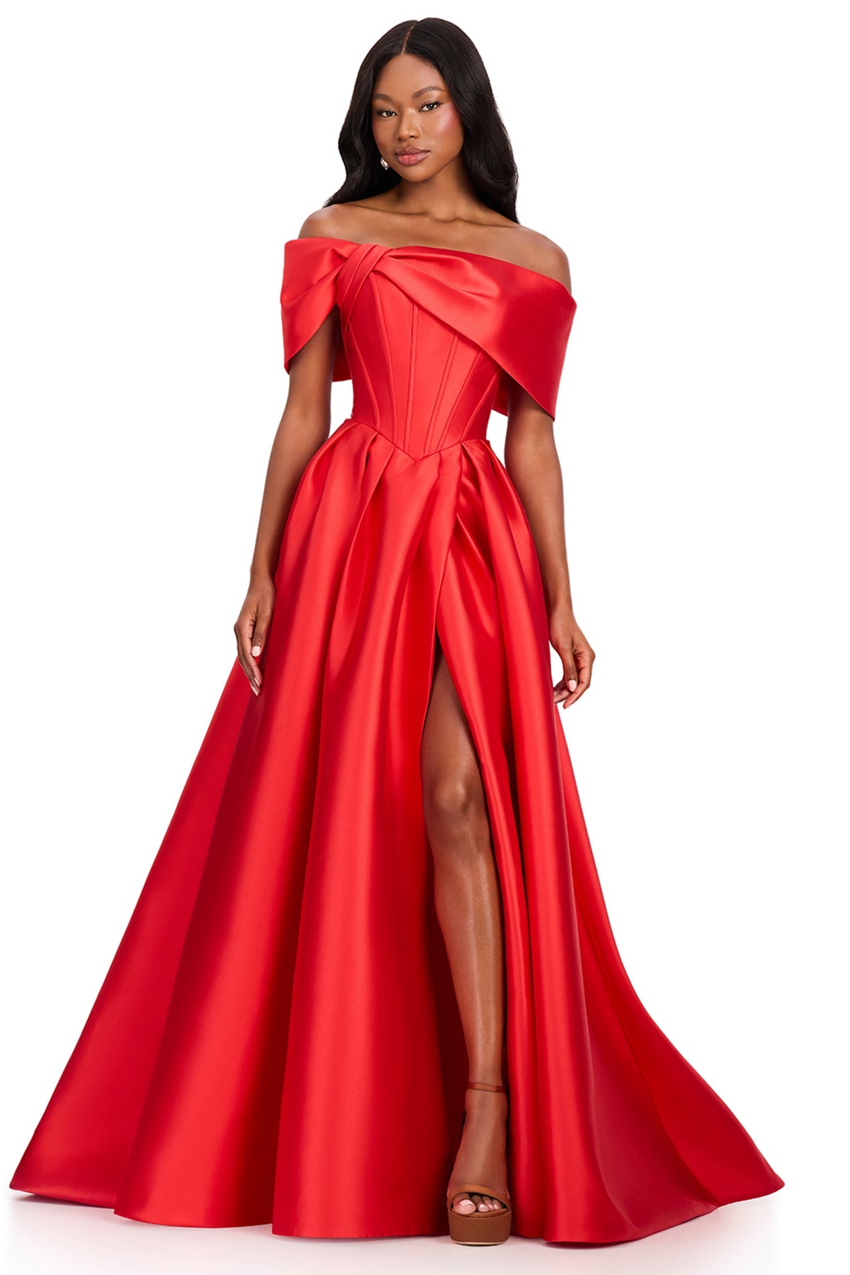Ashley Lauren 12403 - Corset Detail Pleated Mikado Prom Gown