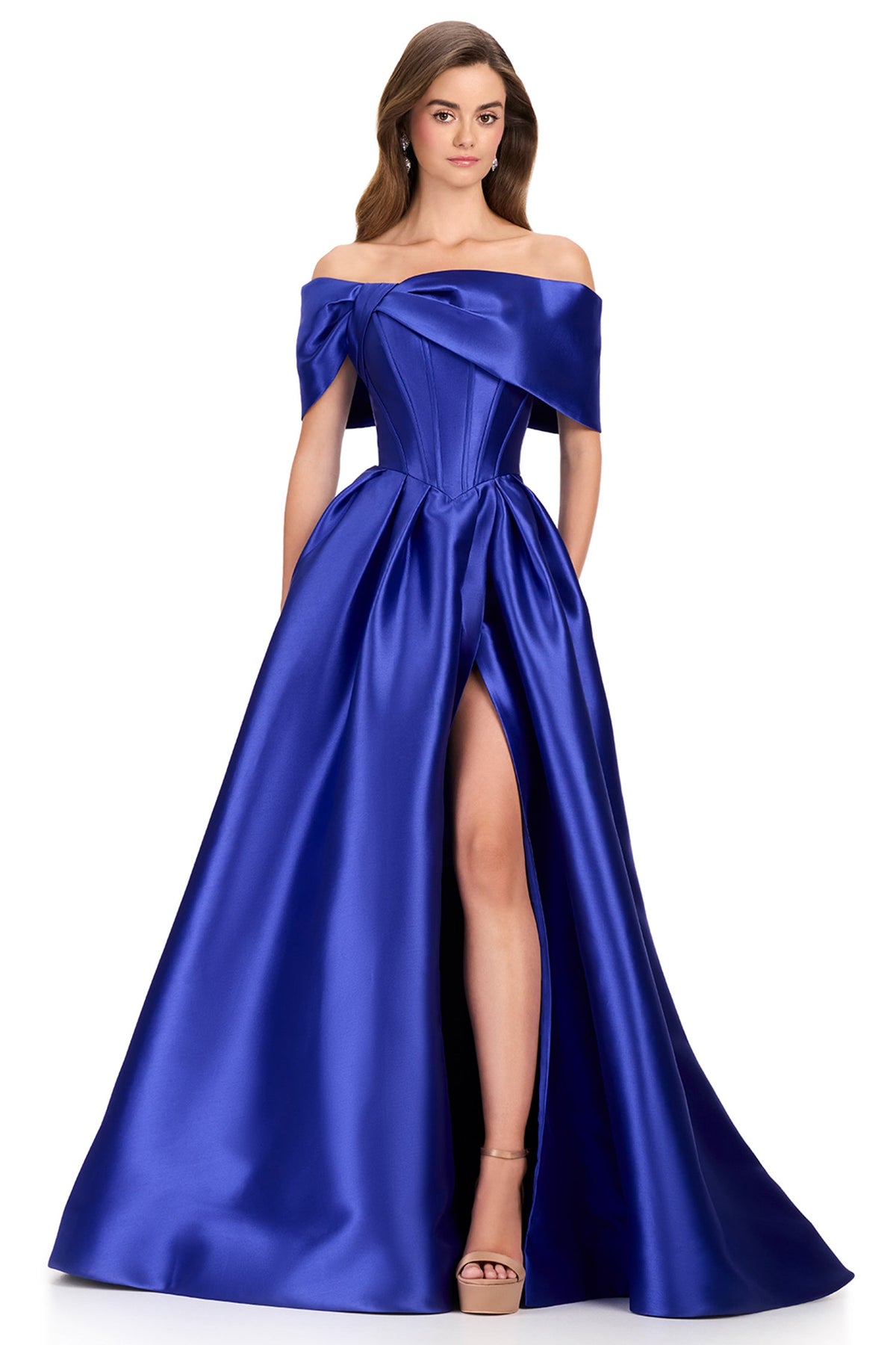 Ashley Lauren 12403 - Corset Detail Pleated Mikado Prom Gown