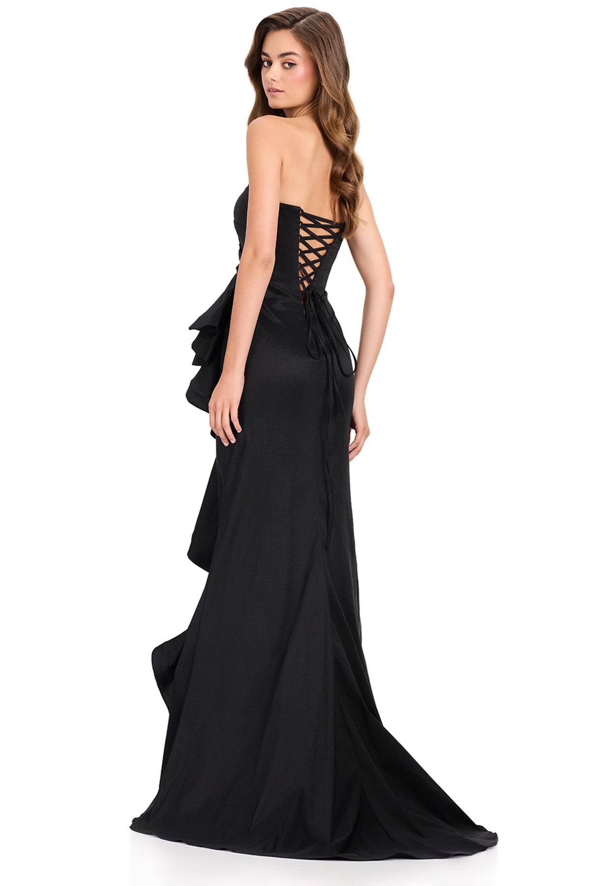 Ashley Lauren 12408 - Ruffle Detail Mermaid High Slit Prom Gown