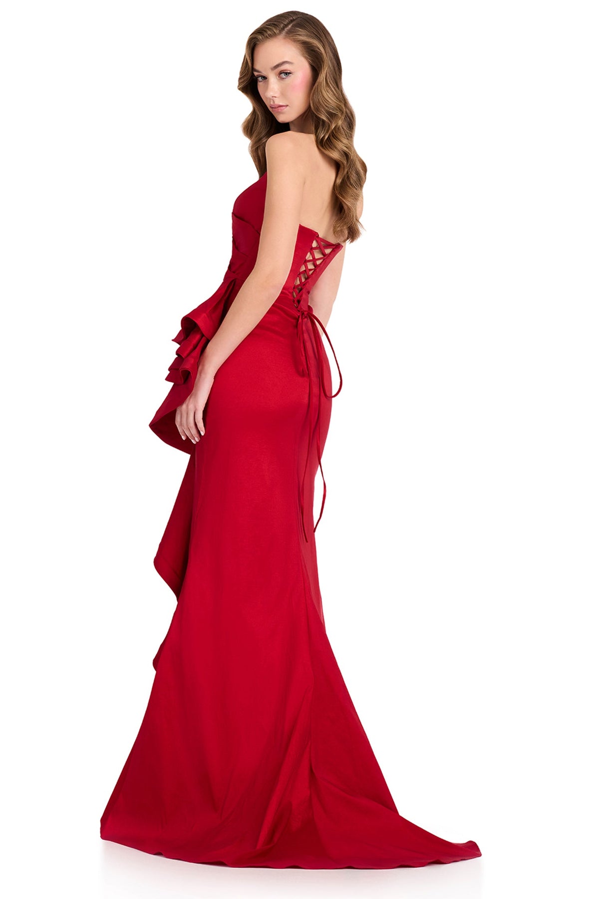 Ashley Lauren 12408 - Ruffle Detail Mermaid High Slit Prom Gown