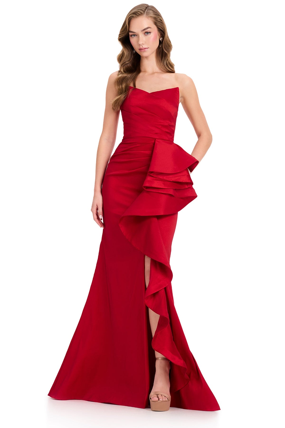 Ashley Lauren 12408 - Ruffle Detail Mermaid High Slit Prom Gown
